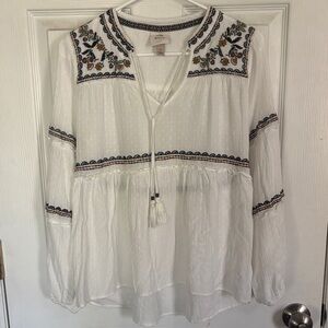 Knox Rose White Embroidered Boho Blouse size Small